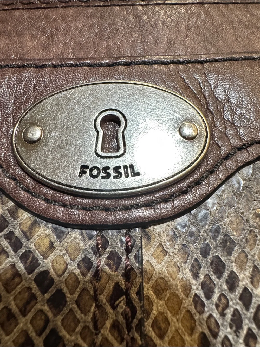Fossil Brown Leather Wallet with Snake-Print Panel